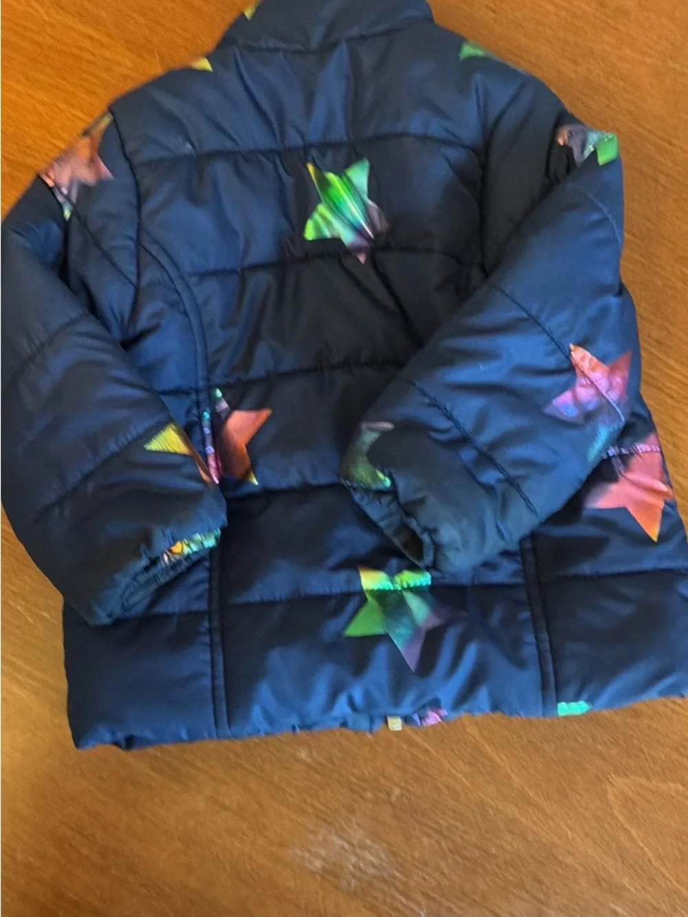 Kids Headquarters Navy Puffer Jacket with Multicolor Star Accents